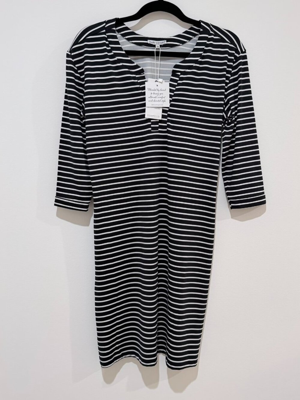 NWT MARY SQUARE Black & White Striped Split-Neck Boutique Dress XS